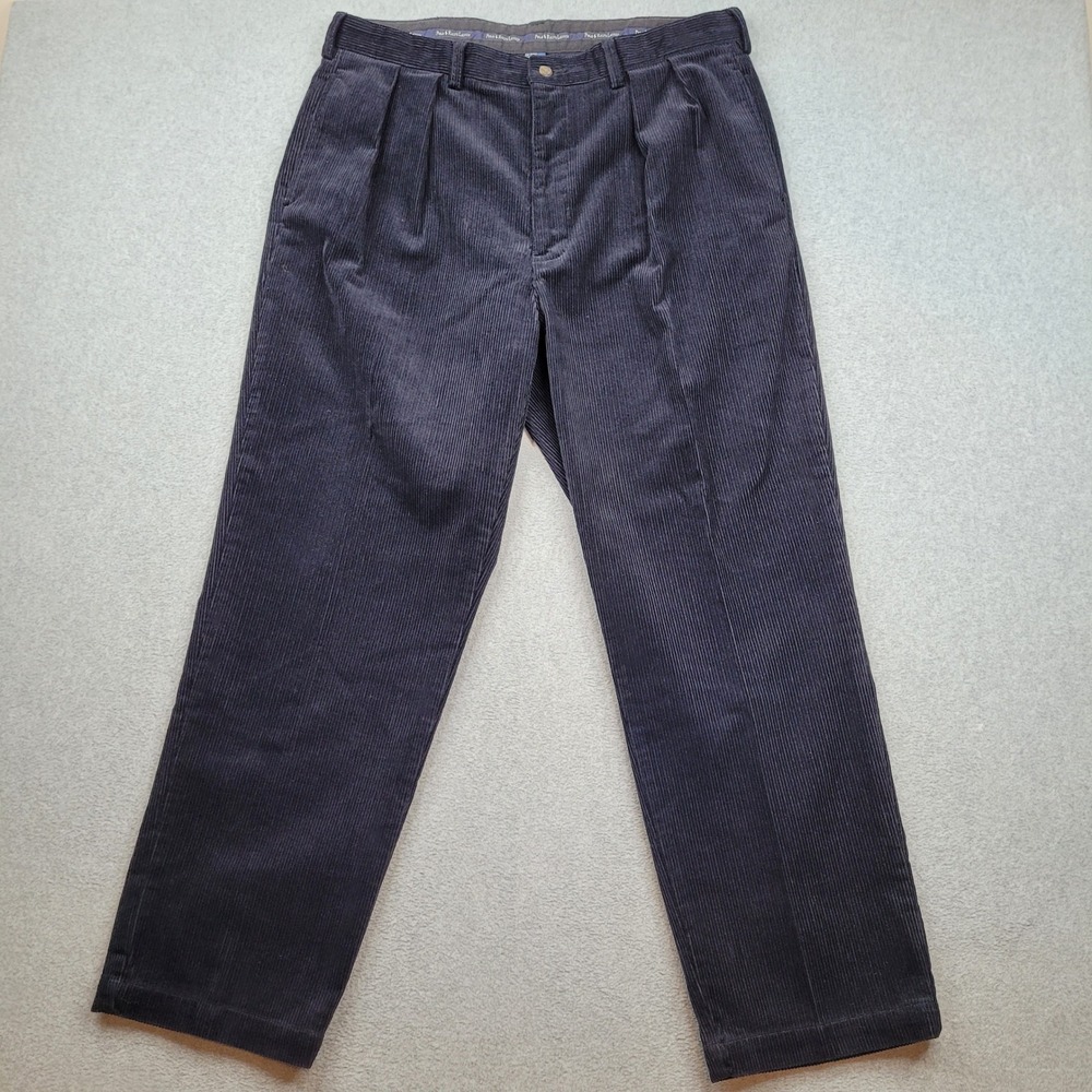 Polo Ralph Lauren Andrew Pant Men 38x30 Navy Blue Pleated Corduroy Cords